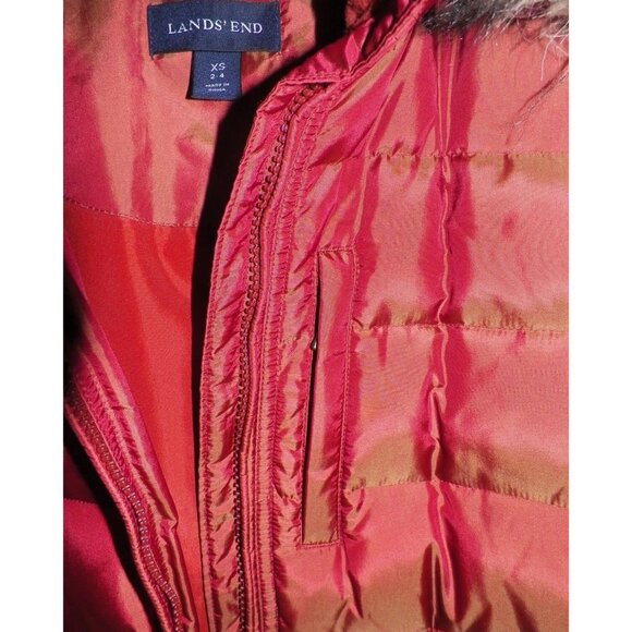 Women's XS 2-4 Lands' End Shimmer Down Coat Puffer Burgundy Orange Hood - Picture 6 of 16